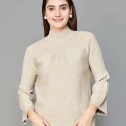 Colour Me by Melange Beige Self Pattern Sweater-image-34