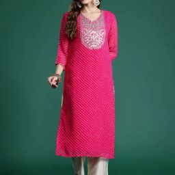 Indo Era Pink Embroidered Straight Kurta-image-100