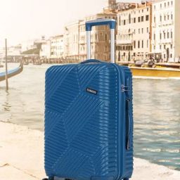 Teakwood Leathers Navy Blue Geometric Small Hard Sided Cabin Trolley-image-2
