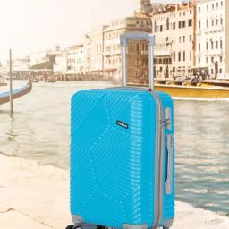Teakwood Leathers Sky Blue Geometric Small Hard Sided Cabin Trolley-image-98