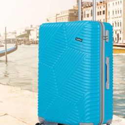 Teakwood Leathers Sky Blue Geometric Large Hard Sided Checked Luggage-image-73