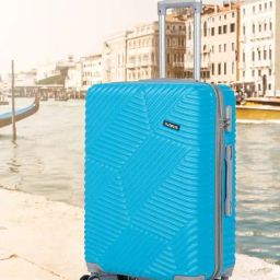 Teakwood Leathers Sky Blue Geometric Medium Hard Sided Checked Luggage-image-61