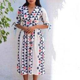 Chidiyaa White Vanilla Moon Dreamcatcher Hand Block Printed Cotton Dress-image-3