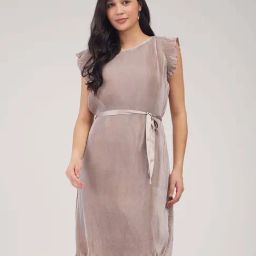 Fablestreet Beige Pleated Shift Dress-image-52