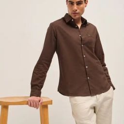 The Bear House Brown Slim Fit Solid Shirt-image-28