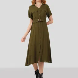 Mast & Harbour Belted Flap Pocketed Midi Shirt Dress-picture-30