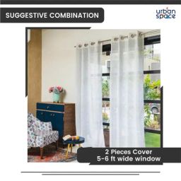 Urban Space White Polyester Printed Door Curtain with Eyelets & Tieback - Set of 2 (7 ft) image 5