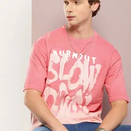 Kook N Keech Tie and Dye & Typography Drop-Shoulder Sleeves Pure Cotton Oversized T-shirt-image-47