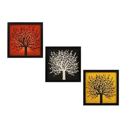 Indianara Grey & Yellow 3 Piece Canvas Floral and Botanical Wall Paintings-picture-58