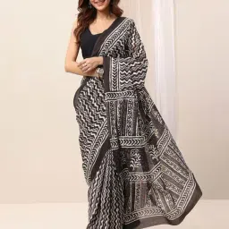 Libas Grey Chevron Print Saree with Unstitched Blouse-picture-31