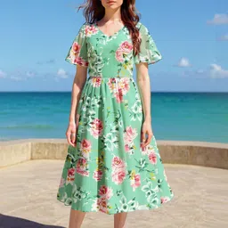 ZYNG Women Floral Printed Flared Sleeve Fit & Flare Midi Dress-picture-6
