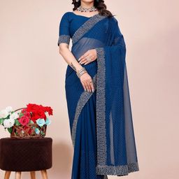 K 5 Fashion Embellished Beads and Stones Pure Georgette Saree-picture-22