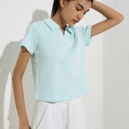 Studiofit by Westside Aqua Striped Cotton-Blend Polo T-Shirt-picture-11