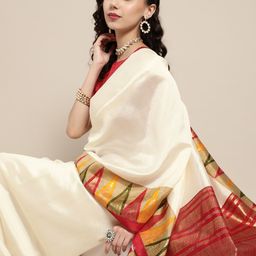 Saree mall Off White Solid Chanderi Sarees-image-21