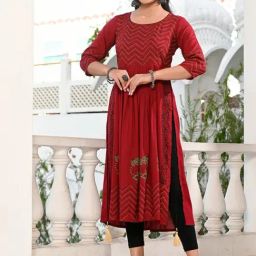 Indi Inside Maroon Printed A Line Kurta-image-0