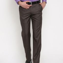 Independence Men Brown Self-Checked Slim Fit Formal Trousers-image-80