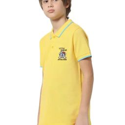 Jack & Jones Junior Yellow Cotton Embroidered Polo T-Shirt-image-56