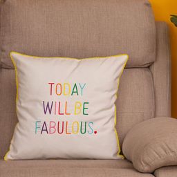 BandBox White & Yellow Embroidered Square Cushion Cover-image-14