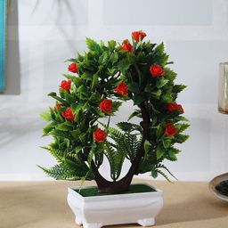 FOLIYAJ Green & Orange Artificial Plant with White Pot-12