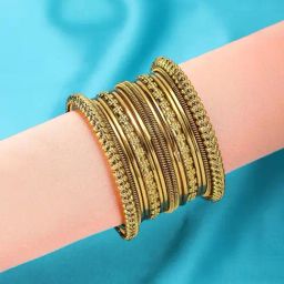 Peora Golden Oxidized Bangles Set for Women-image-57