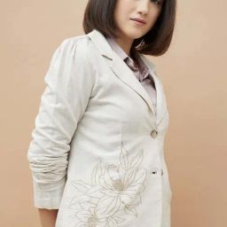 Code By Lifestyle Beige Regular Fit Embroidered Blazer-image-3