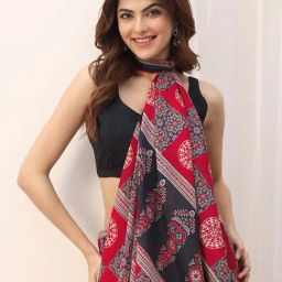 Libas Red Ajrakh Pattern Saree with Unstitched Blouse image 5
