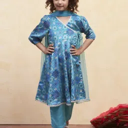 Biba Girls Turquoise Printed Suit Sets-image-2