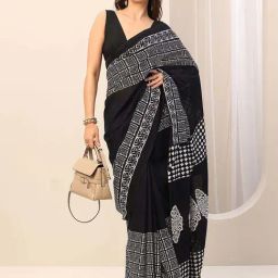 Libas Black Ethnic Motifs Pattern Saree with Unstitched Blouse image 4
