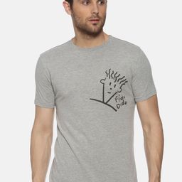 YAK YAK Men Grey Printed Round Neck Pure Cotton T-shirt-image-91