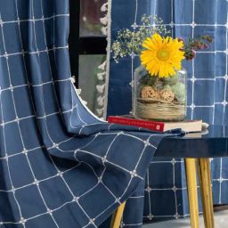Urban Space Aura Indigo Cotton Embroidered Window Curtain-image-36