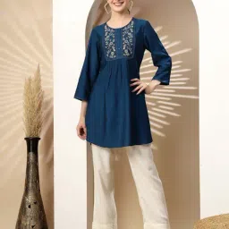 Nayam By Lakshita Blue A-Line Embroidered Kurtis-image-19