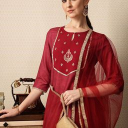 House of Pataudi Floral Printed Sequinned Jashn Kurta With Trousers & Dupatta-picture-21
