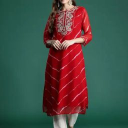 Indo Era Red Embroidered Straight Kurta-image-27