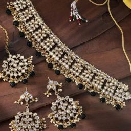 Peora Golden Black Kundan Set for Women-image-60