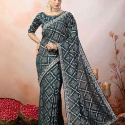 Stylum Blue Printed Saree With Unstitched Blouse-image-42