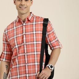HERE&NOW Pure Cotton Slim Fit Tartan Checked Casual Shirt-image-71