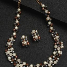 YouBella Gold Plated Brown & White Stone Studded Jewellery Set-23