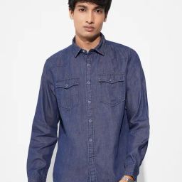 Sf Jeans By Pantaloons Blue Indigo Relaxed Fit Denim Shirt-image-89