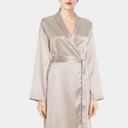 Bella Babe by SK Notched Lapel Collar Satin Robe With Belt-picture-46
