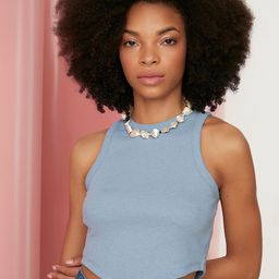 Trendyol Women Blue Solid Sleeveless Pure Cotton Crop Top-picture-26