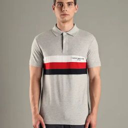 TOMMY HILFIGER Grey Colorblock Regular Fit Cotton Polo T-Shirt-picture-7