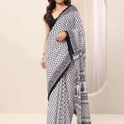 Libas White Ethnic Motifs Pattern Saree with Unstitched Blouse-image-61