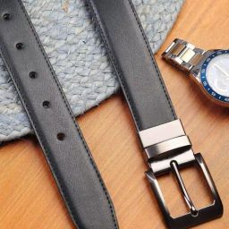 ZEVORA Black Textured Leather Casual Belt-image-5