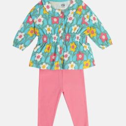 MINIKLUB Girls Blue & Pink Cotton Printed Full Sleeves Top And Bottom-image-129