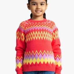Ed-A-Mamma Girls Red Cotton Self Design Sweater-28