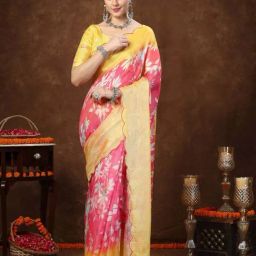 Stylum Pink Printed Saree With Unstitched Blouse-picture-18
