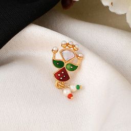 Silvermerc Designs Gold-Plated Red & Green Enamelled Pearl-Studded Adishakti Besar Nosepin-picture-1
