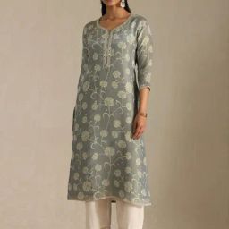 Soch Grey Regular Fit Floral Print Kurtas-image-36