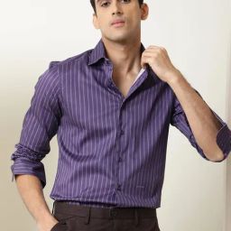 Rare Rabbit Purple Tailored Fit Stripes Shirt-image-51
