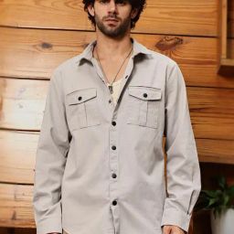 Campus Sutra Grey Polycotton Regular Fit Solid Shirt-image-66
